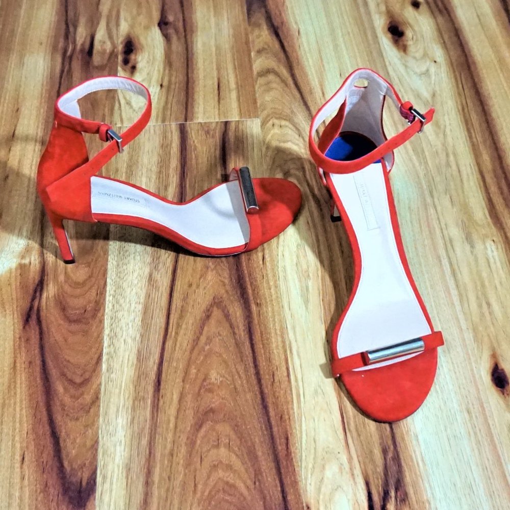 Stuart Weitzman Nudist 75 Cylinder Red Suede NWOT